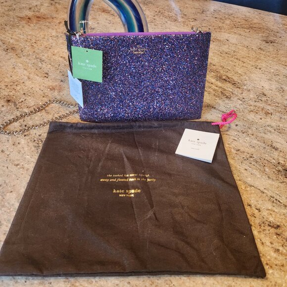 KATE SPADE Cameron Street Glitter Sima pink purple clutch handbag NEW - Picture 3 of 12